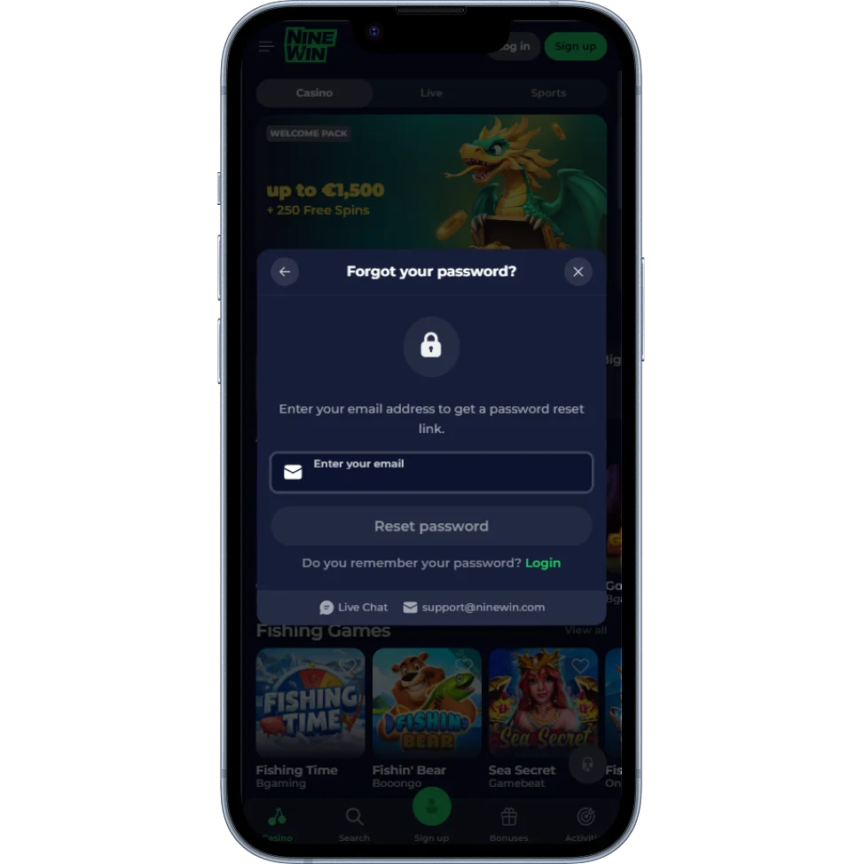 Nine Win Casino Forgot your password